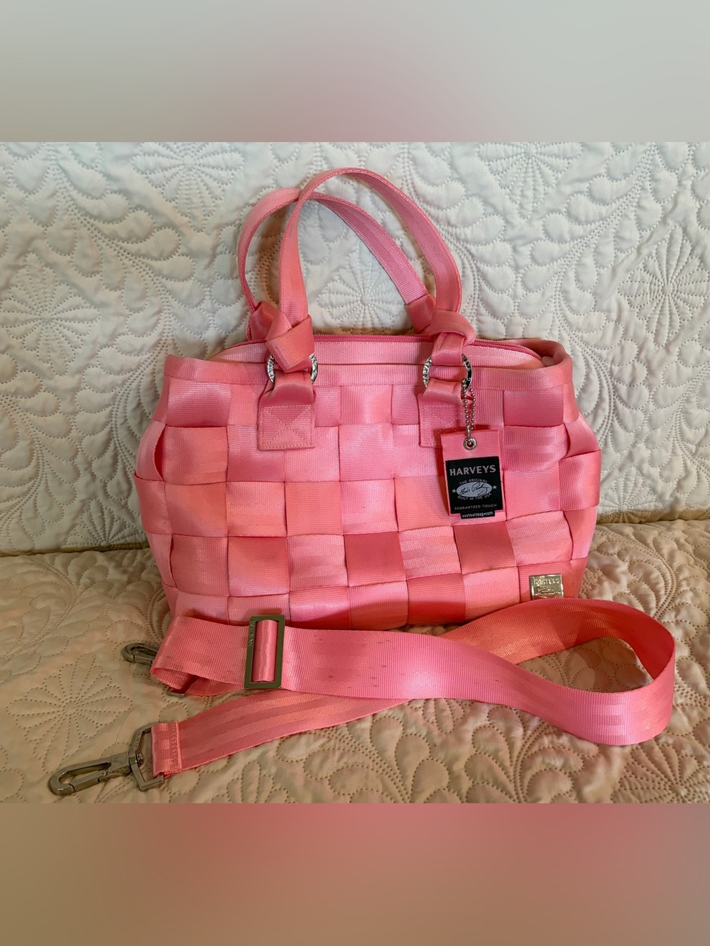 Harveys Pink Woven Tote with Detachable Strap